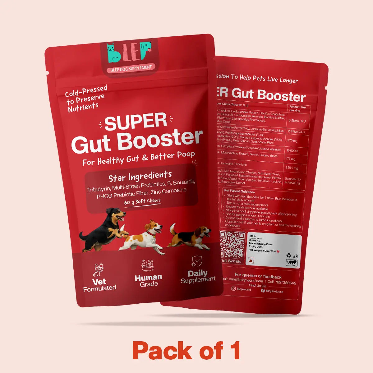 BlepWorld Super Gut Booster 60g Soft Chews Daily Gut Supplement for Dogs