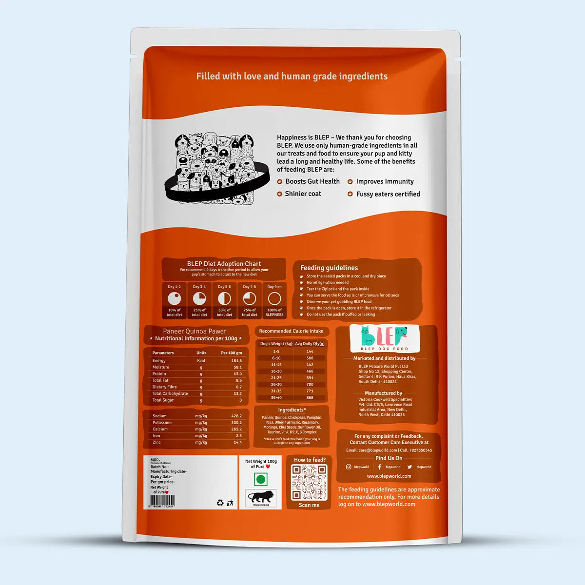 Paneer Quinoa Fresh Dog Food - No Preservatives BlepWorld