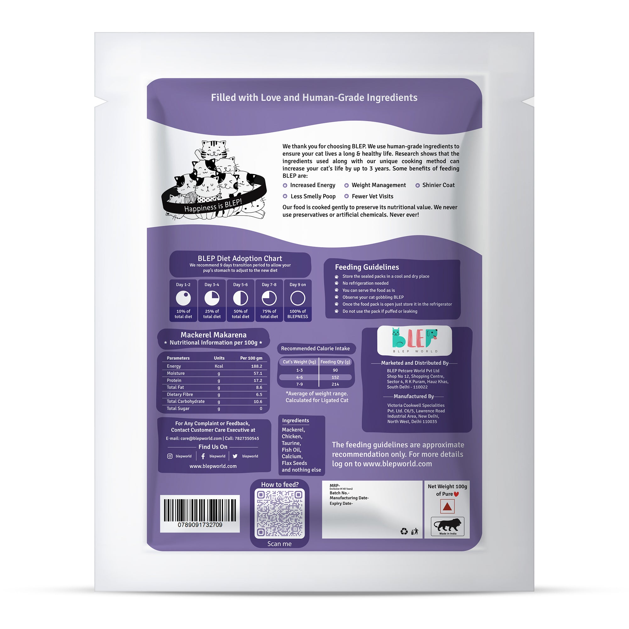 Monthly Pack of Mackerel Makarena Fresh Cat Food - 21 Packs of 100g