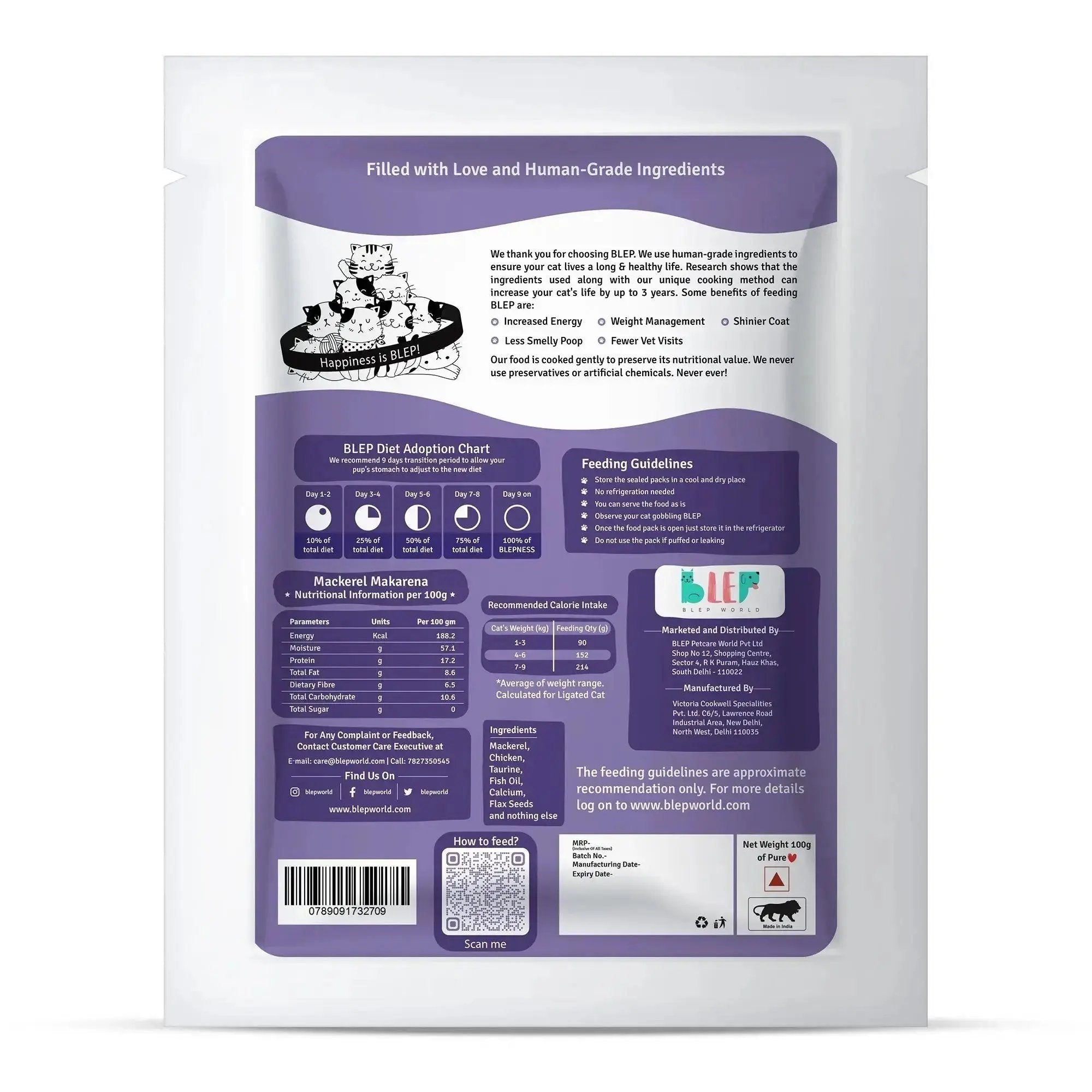 Monthly Pack of Mackerel Makarena Fresh Cat Food - 21 Packs of 100g BlepWorld