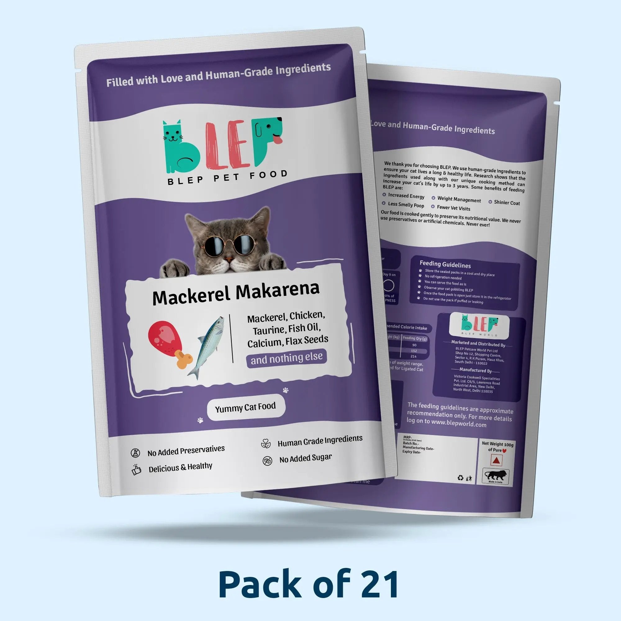 Monthly Pack of Mackerel Makarena Fresh Cat Food - 21 Packs of 100g BlepWorld