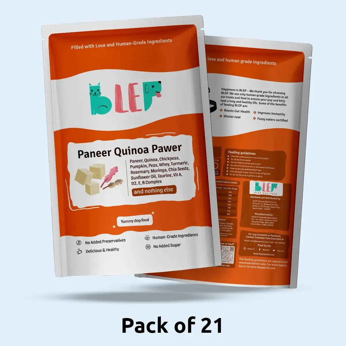 Monthly Pack of Paneer Quinoa Fresh Dog Food BlepWorld
#Packs_21 packs, #Size_100g