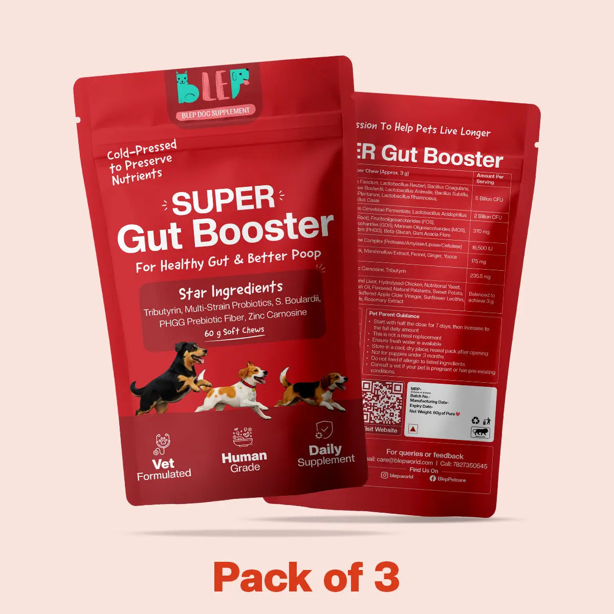BlepWorld Super Gut Booster 180g Soft Chews Daily Gut Supplement for Dogs
