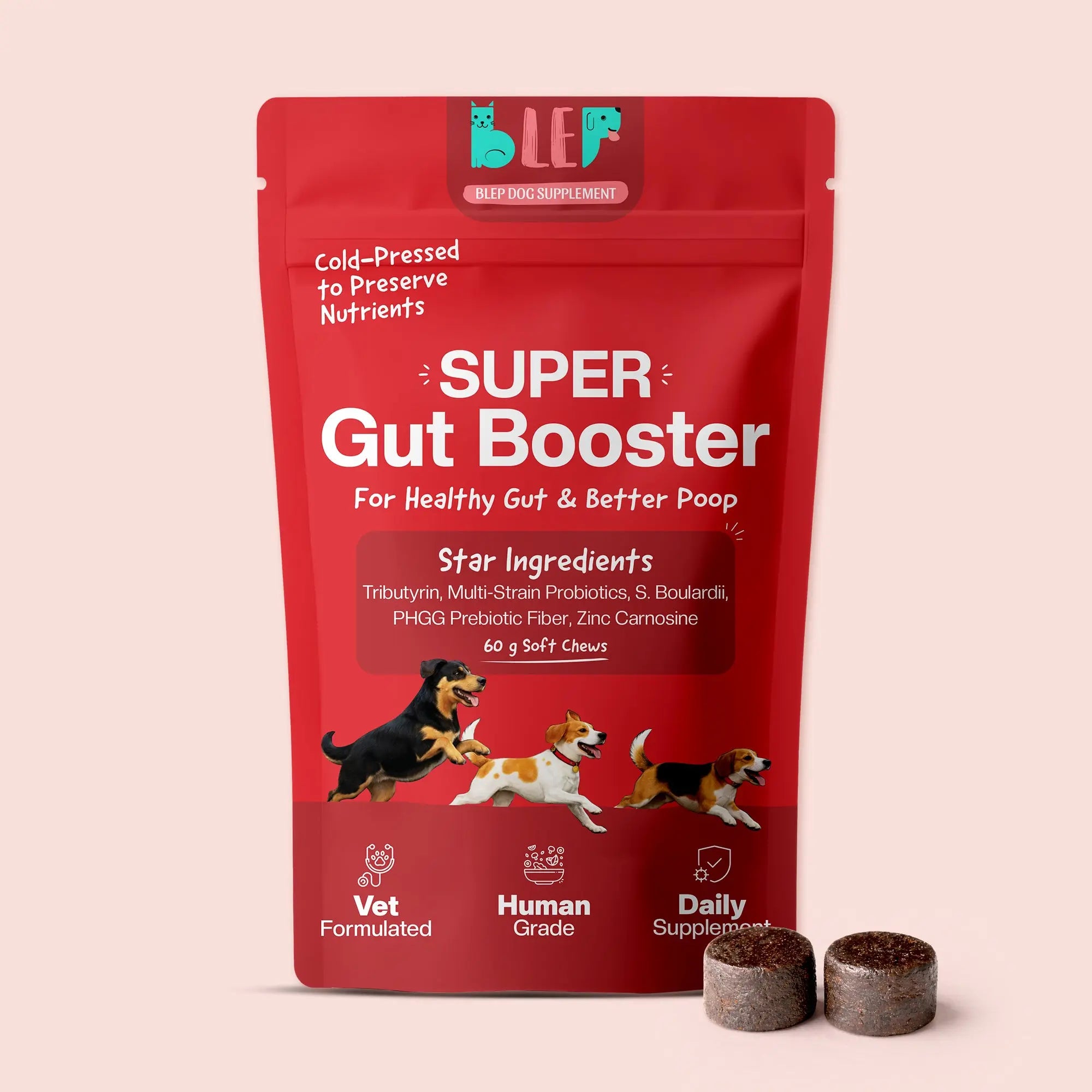 Super Gut Booster Daily Supplements for dogs. 