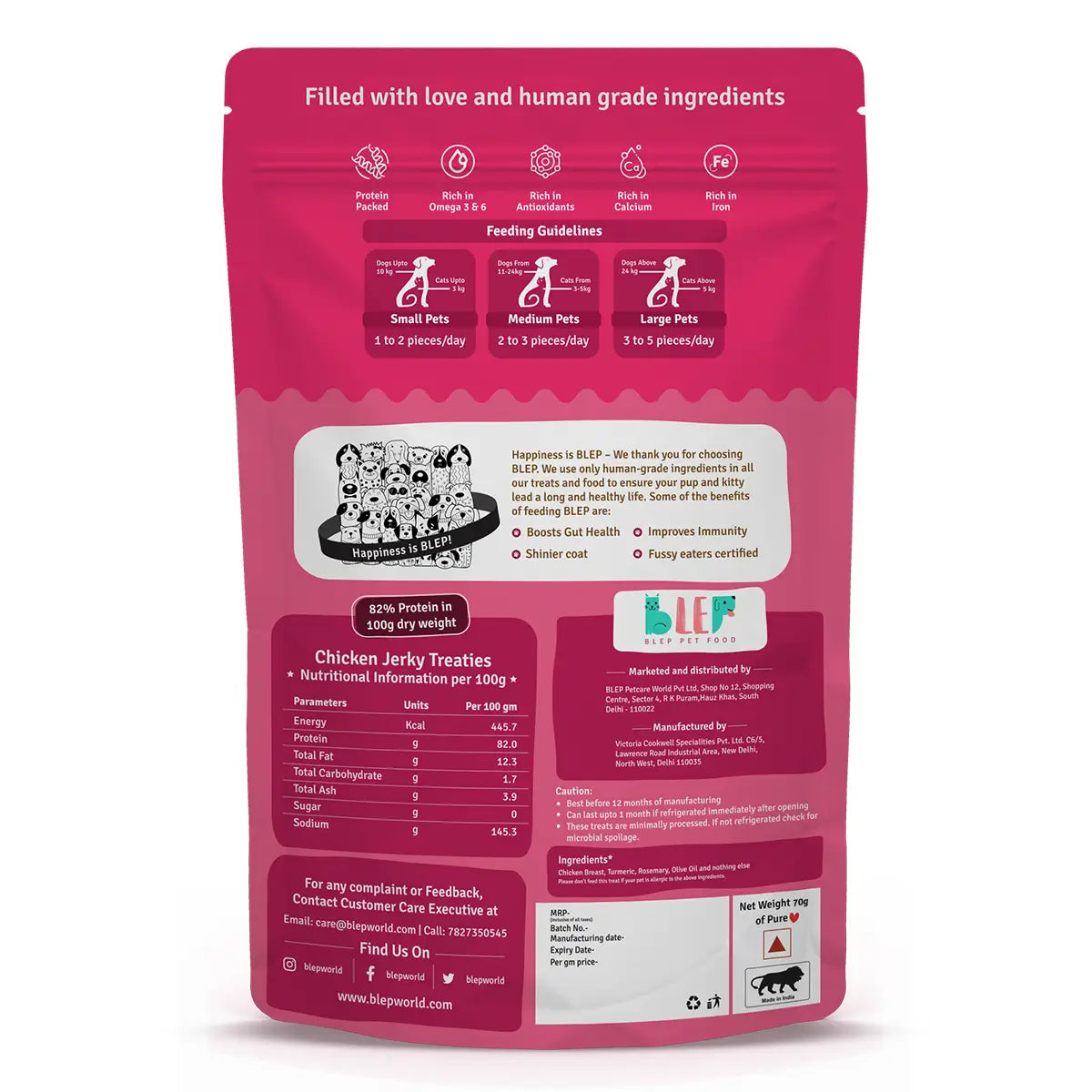 Chicken Jerky Treats for Cats & Dogs - 70g