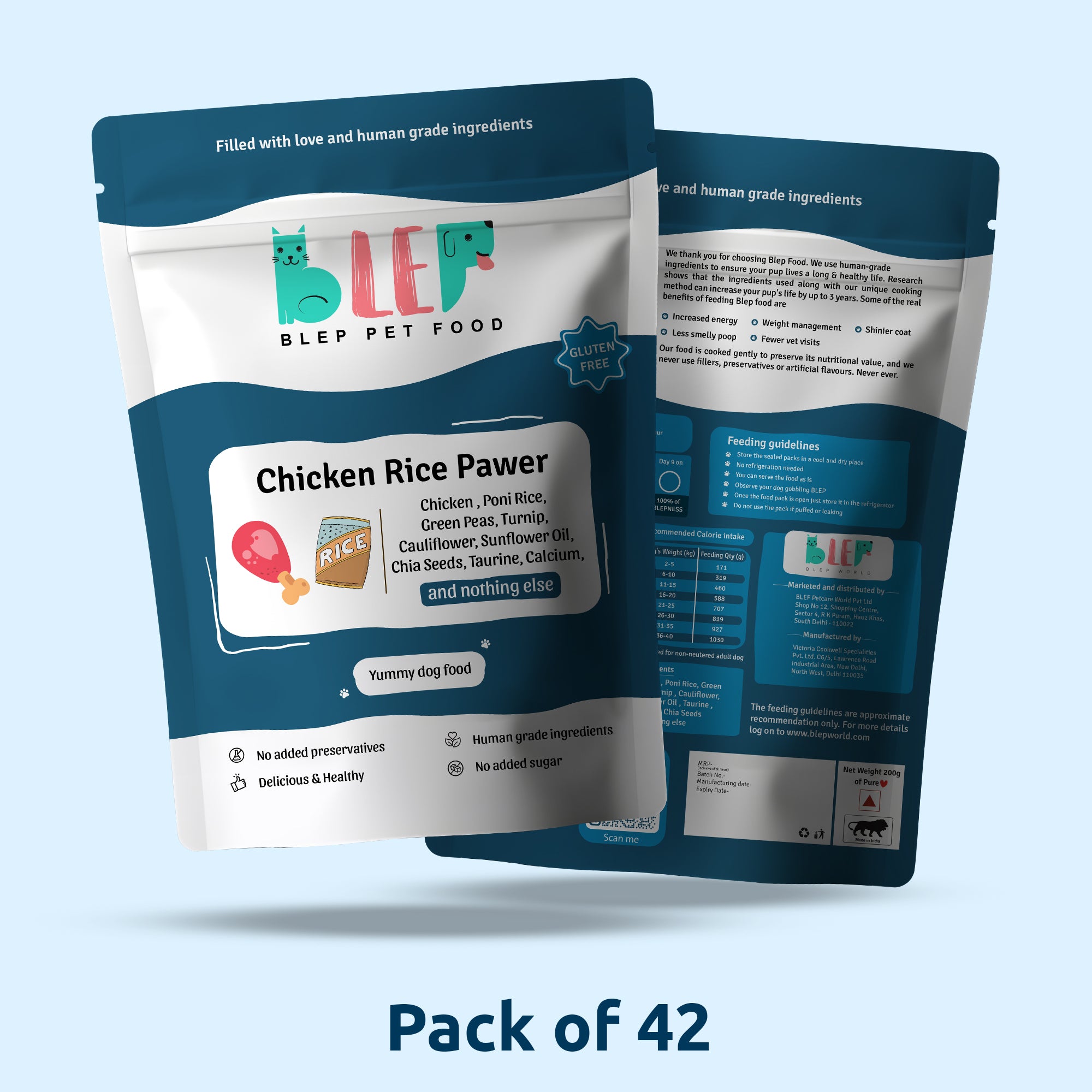 Packaging of BLEP Pet Food Chicken Rice Pawer 