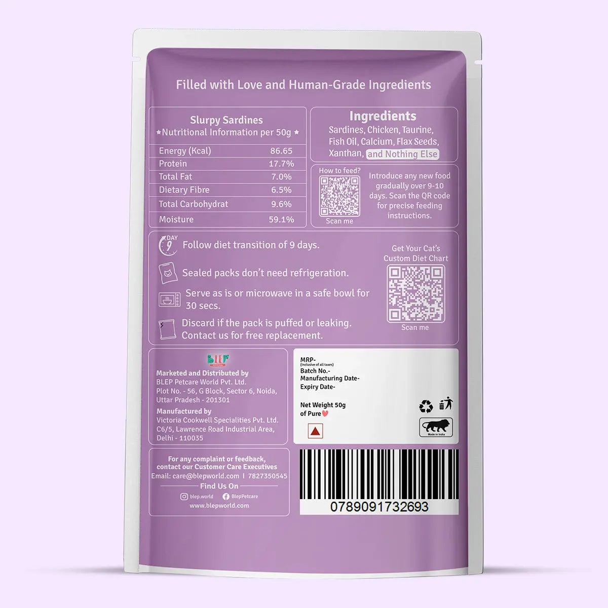 Slurpy Sardines Fresh Cat Food - Zero Preservatives